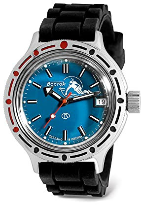 VOSTOK | Scuba Dude Amphibian Automatik Selbstaufziehende Russische Militär Taucher Armbanduhr | WR 200M | Amphibia 420 Style Case | Mode | Business | Casual Herrenuhren, Harzband B,