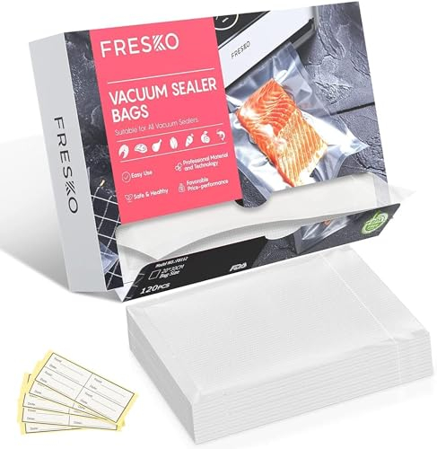 FRESKO Vacuum Sealer Bags 20x30cm 120 Count,Textured Vacuum Food Sealer Bag,Thick Embossed PreCut Bags | BPA Free | for Sous Vide Cooking and Food Storage Withstands Freezing, Boiling and Microwaving