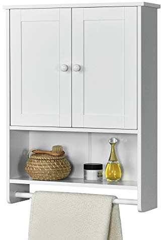 [en.casa] Badezimmerschrank 65 x 49 x 15 cm mit Handtuchhalter und untere Ablage Badschrank Wandschrank Schrank Weiß MDF