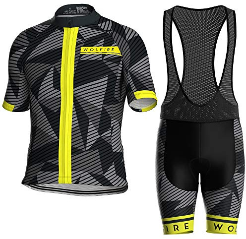 WOLFIRE WF Ropa Ciclismo Hombre con 20D Gel Pad Bib Acolchado, Maillot y Culotte MTB Verano - Traje Equipacion Mallot