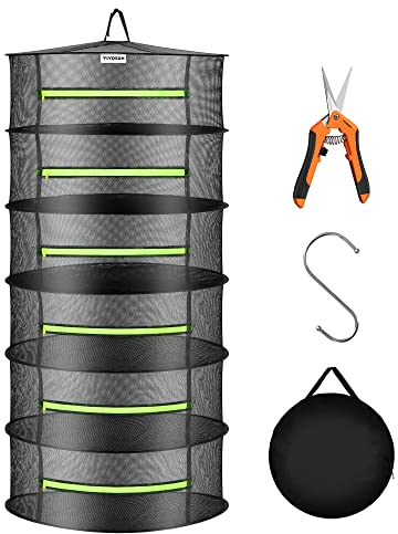 VIVOSUN Estantería Colgante de Secado 6 Niveles con Red y Cremalleras Verdes para Deshidratación de Hierbas, Frutas y Flores, Uso Interior y Exterior