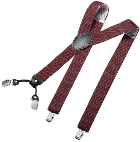 DonDon Tirantes hombre anchos 3,5 cm con 4 clips extra fuertes tirantes para pantalones hombre - Rombo rojo