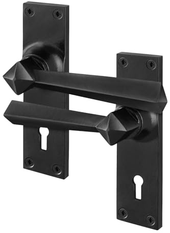 EAI Antique Door Handle Black Tudor Style Internal Lock 150mm + Fixings