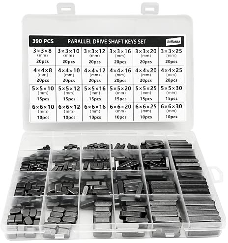 Jiehaojia 390 Pcs Round Ended Feather Key Set,8mm 10mm 12mm 16mm 20mm 25mm 30mm 24 Sizes Parallel Drive Shaft Keys Stock Assortment for Fasteners Mechanical Industry