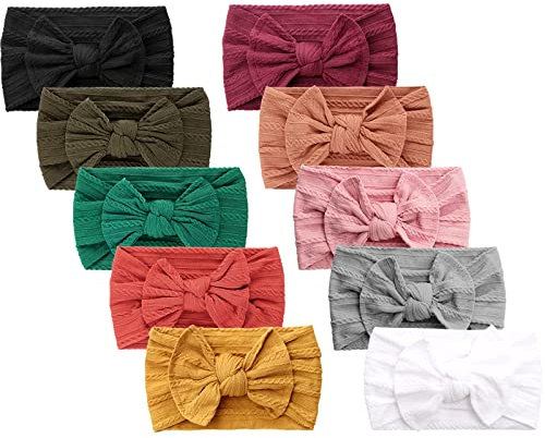DRESHOW 10 Paket Pannband för Nyfödda Bebisar i Nylon med Rosetter Hårtillbehör för Flickor