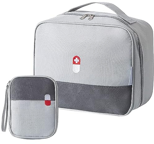 Medikament Tasche 2stk, Erste Hilfe, Reiseapotheke Zuhause Reisen(Grau) | 2stk Medikament Tasche, Große Kapazität Notfalltasche, Tragbar Reiseapotheke Medikamenten Tasche Medizinbox