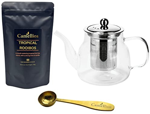 Loose Leaf Gift Set, Heat Resistant Teapot, Tea Measuring Spoon, 100g Loose Leaf Tea, Camellios (Tropical Rooibos)
