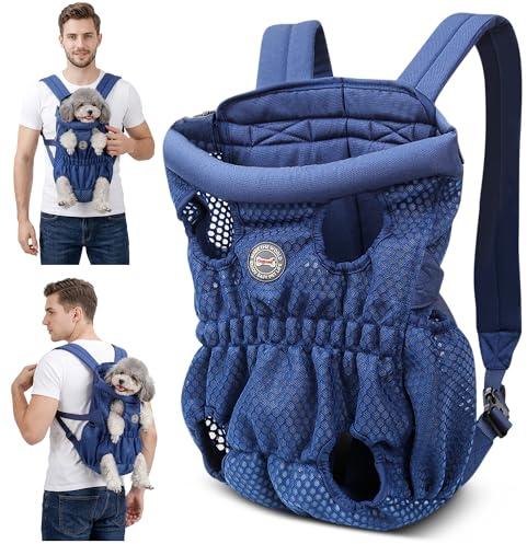 ALLSOPETS Zaino per Cani di Piccola e Media Taglia – Zaino Porta Cane Frontale Traspirante e Comodo con Gancio di Sicurezza, Mani Libere per Viaggio Escursionismo Outdoor (Blu Notte, L)