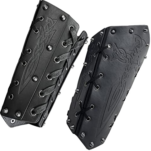 HiiFeuer Mittelalterliche Geprägte Armschienen, Retro Armschützer Aus Kunstleder, Vintage Armschützer Für LARP, Ren Faire