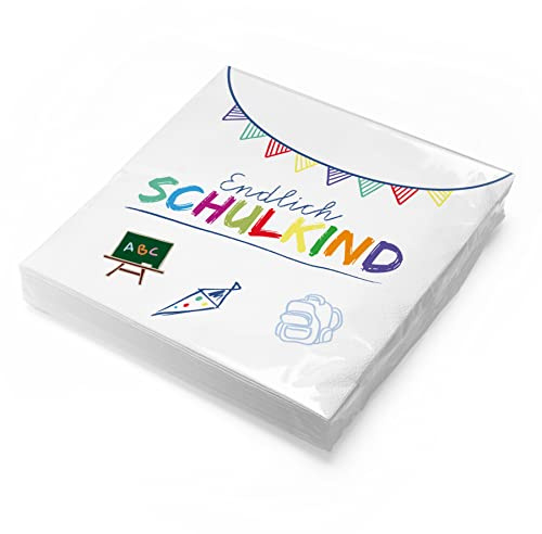 itenga Servietten Endlich Schulkind 30 x 30 cm 3-lagig 20 Stück für Einschulung Schulanfang 3lagig (weiss)