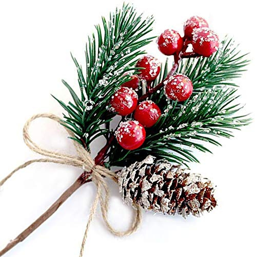 Morofme Künstliche Weihnachtsdekoration 8 Stück, Rot Weihnachtsbeeren, Tannenzweige, Kegel, Stechpalmenzweig, Blumendekoration für Weihnachten, Kranz, Bastelarbeit, Weihnachtsbaum