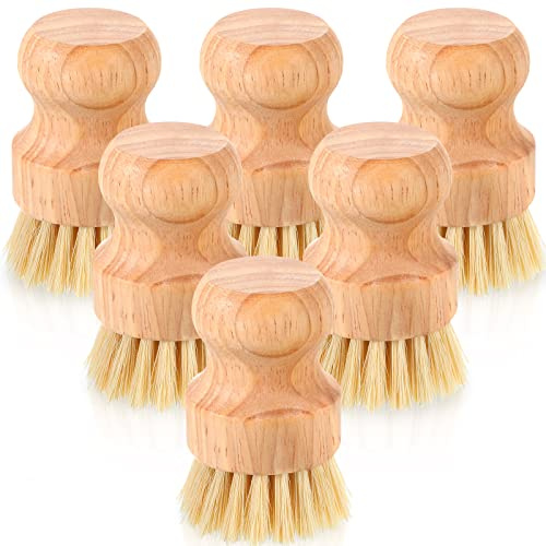 Nuenen 12 Packs Bamboo Dish Scrub Brush Set Sisal Kitchen | Natural Sisal Bristles, Wooden Handle Scrubbers for Dishwashing Pot Pan Sink, Eco-friendly Kitchen Cleaning Tool Set