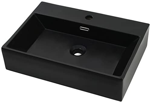Waschbecken Rechteckig 76x42,5x14,5 cm Keramik Waschtisch Waschplatz Handwaschbecken Aufsatzwaschbecken Waschschale Aufsatzwaschtisch mit Wasserhahnloch, Schwarz