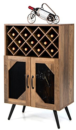 GIANTEX Cantinetta Porta Bottiglie da Vino 3 Scaffali Spazio per 10 Bottiglie, Credenza per Sala da Pranzo, Soggiorno, Cucina, 60x35x95 cm, Marrone