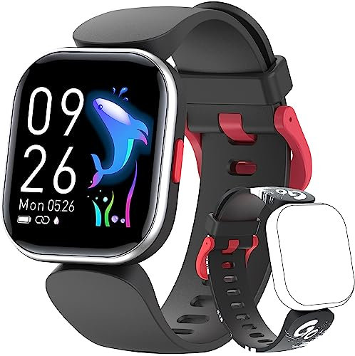 HOOMOON Montre Fitness Tracker Activité Enfant, 1.4 Etanche IP68 Smartwatch Cardiofréquencemètre, Podomètre, Moniteur de Sommeil, Compteur de Calories Connecté Smartwatch, Cadeau pour Garçons Filles