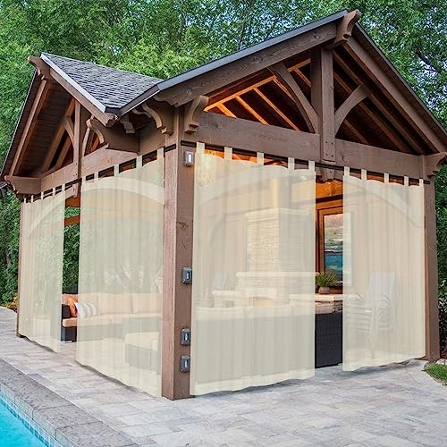 Rosnek Outdoor Vorhang Wetterfest Transparent mit Klettverschluss,B132xH213cm Wasserdicht Outdoorvorhänge Außenvorhang für Balkon Terrasse Garten Pergola Pavillon Sichtschutz Sonnenschutz,2er Set