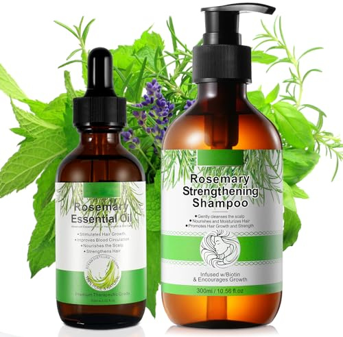Ätherisches Rosmarinöl für das Haarwachstum + Rosmarin Shampoo für die Haare - 100% rein biologisch, pflegt die Kopfhaut, stimuliert das Haarwachstum