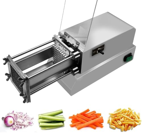 French Fry Potato Cutter Machine,Electric Cutting Slicer Chipper,Automatic Potato Cutter,Commercial Automatic Industrial Kitchen Restaurant Use,Potato Chopper 3 Sizes Blades,Silver-8mm