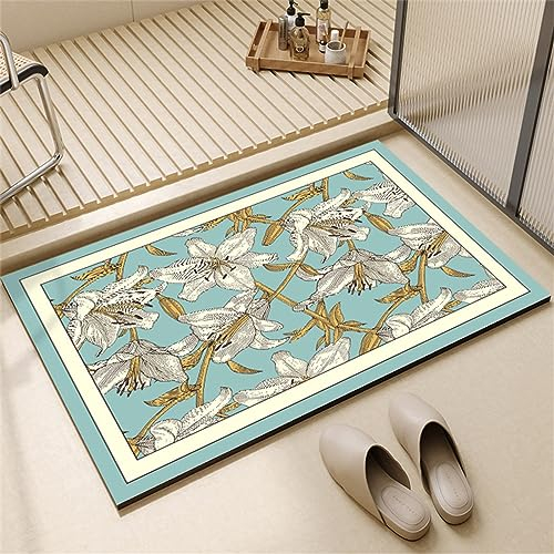Badematte Rutschfester Badezimmerteppich Groß, Super Absorbierende Bodenmatte, Schnell Trocknend Badematten, Badteppich Rutschfest Badematte SaugfäHige Badvorleger Badezimmermatte Cyan, 100x160cm