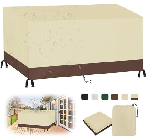 MAIFENGL Fundas para Muebles de Jardín, Impermeable Anti-UV Cubierta Mesa Exterior 420D Oxford Rectangular Funda Protección para Muebles-BeigeBrown|| 60x60x60cm/24x24x24in