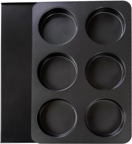 Sinsanye 1 Pcs 6 Hole Muffin Tray with Lid, Non-Stick Baking Pan, Suitable for Baking Cupcakes, Muffins, Burger Buns, Cookies | Carbon Steel Material, Convenient Baking Accessory (Grey Black)