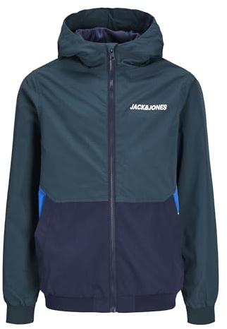 JACK&JONES JUNIOR Boy's JJERUSH Hood Bomber NOOS JNR Jacket, Magical Forest/Detail:Navy Blazer/Nautical Blue Blocking, 164