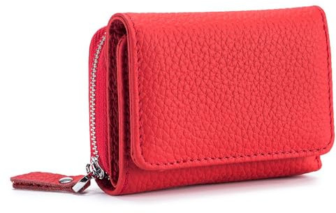ZhaoCo Kleine Geldbörse Damen mit Münzfach & RFID-Schutz, Echtes Leder Mini Portemonnaie Geldbeutel Kreditkartenetui für Frauen Mädchen - Rot