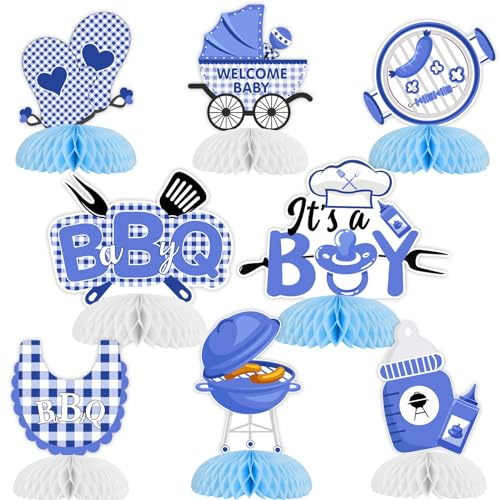 Cheereveal Lot de 8 centres de table en nid d'abeille pour barbecue, fête prénatale, barbecue, pique-nique, carnaval, été, révélation du sexe, vacances, décorations de fête