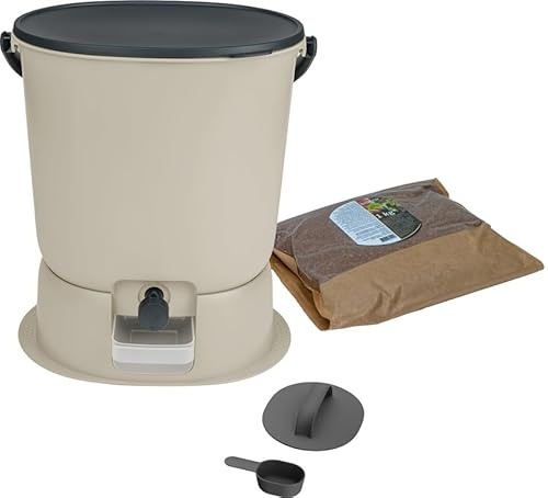 Compostador Bokashi Essential 15,3L +1Kg Brain+Base Crema