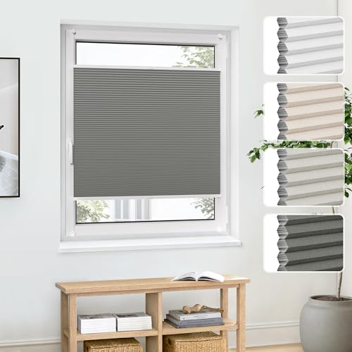 Jalousiescout Wabenplissee ohne Bohren Verdunklung—Thermo plissee Klemmfix Zweifarbig 115x130cm grau-Weiß, Sonnen-, Sicht- & Hitzeschutz Jalousie verdunklung für Fenster & Tür