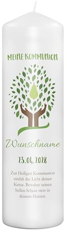 PhotoFancy® - Personalisierte Kommunionkerze - Fotokerze mit eigenem Foto/Text bedrucken lassen - Kerze mit Kommunions-Design: Glaubensbote - 29 cm Höhe
