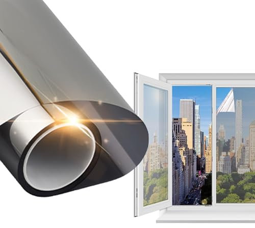 YUQIWKK Premium Spiegelfolie 300 X 70cm, UV-Schutz Sonnenschutzfolie Fenster Innen, 99% UV-Schutz, Sonnenschutz, Sichtschutz, Fensterfolie, Spiegelfolie Fenster Sichtschutz, Grau Silber(30 * 100CM)