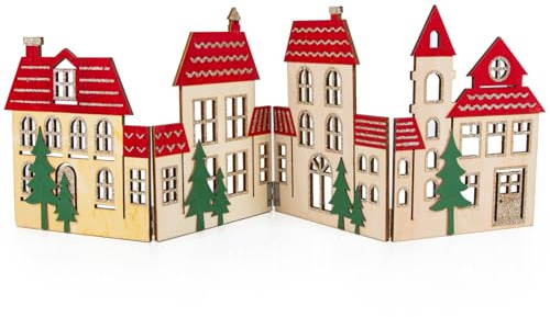 Logbuch-Verlag Weihnachtshäuser aus Holz rot grün Deko Hintergrund Weihnachtsdekoration 60 x 20 cm