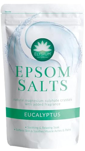 Elysium Spa Epsom Salts Eucalyptus 1kg Pack of 1 Body Detox Bath Soak Relaxing Sleep Promoting Rest Musle Pain Ache Relief Mineral Magnesium Crystals with Welari Thank You Card | (1pack) (1000g)