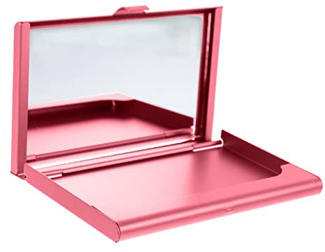 Sewroro Multifunktionaler Kartenetui Aluminium Mit Spiegel Klein Rosa Tragbare Visitenkartenbox Für Büro Reise Und Alltag