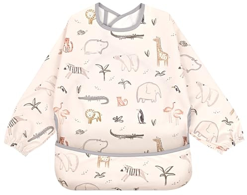 Little Dimsum Baby Weaning Bib with Sleeves, Long Sleeve Waterproof Feeding Coverall Bib Food Large Pocket Apron,Soft and Skin-Friendly Easy to Wipe,for Baby Infant Toddlers Weaning