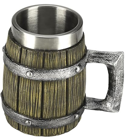 Boccale in legno – Boccale da whisky da 600 ml, design antico a botte, tazza da uomo, decorazione gotica per feste, boccale da birra vintage in legno, regalo per gli appassionati di whisky e