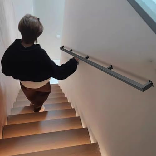 Industrielles Rohr-Treppengeländer-Handlauf-Set mit schmiedeeisernen Halterungen, Wandhalterung, Geländerschiene für Innentreppen, rutschfester Haltegriff, Fußschiene, 91 cm, 3 m, 3 m, Längenoptionen,