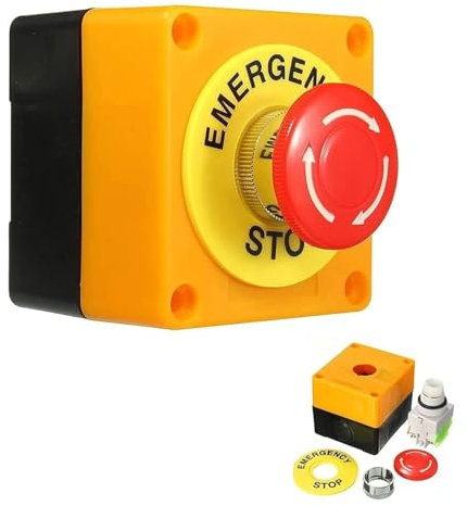 TECHZOCO Interruptor de Botón de Presión para Parada de Emergencia, Seta Pulsador Emergencia, Botón para Emergencia, Instalación orificio de apertura 22 mm, NO + 1 NC DPST | 660V 10A