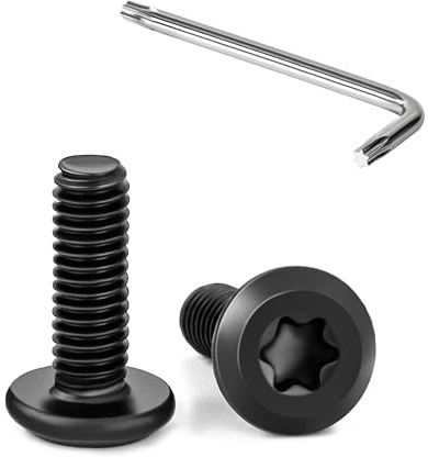 Tunejoy 20 Piezas Tornillos de Cabeza Plana Torx M4 x 12 mm Negro Tornillo de Cabeza Hexagonal de Acero Inoxidable A2 V2A Perno de Muebles con T20 llave Rosca Completa