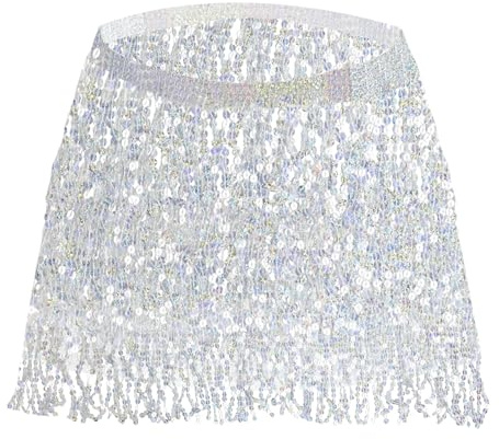 Glitzer Rock für Damen mit Pailletten und Quasten, Bauchtanz Kostüm, Fransen Rock für Festival und Rave, Einstellbare Größe, Ideal für Karneval, Party und Tanzveranstaltungen - Mehrfarbig