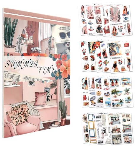 Lychii Sommer-Urlaubssticker für Frauen, A5-Stickerbuch aus PET & Papier mit 203 Motiven Für Reisetagebuch, Planer, Scrapbooking & Themenalben