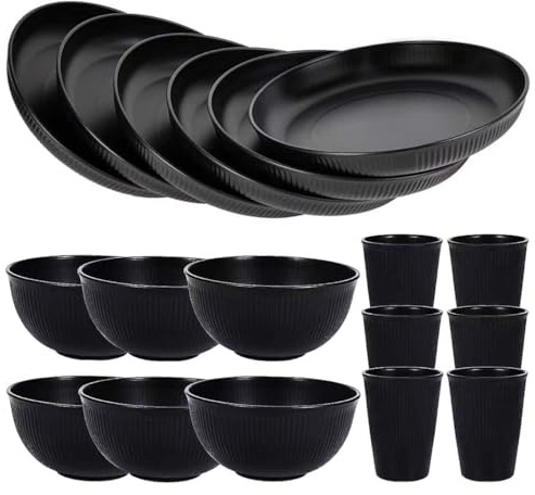 Sagiterra Camping Teller, 18Pcs Camping Zubehör aus Kunststoff für Party, Zuhause, Picknick, leichtes, mikrowellen- und spülmaschinenfestes, Picknick Geschirr Sets 6 personen