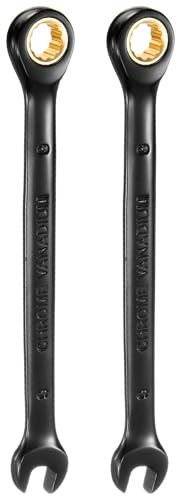 QUARKZMAN 2 Piezas Llave de Trinquete 9mm Métrica de Boca Abierta 72 Dientes Acero CR-V Chapado En Níquel Llave Combinada de Trinquete para Tornillos Tuercas Pernos