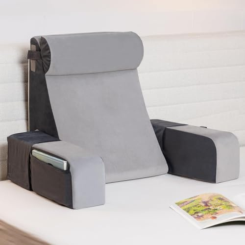 Vekkia 21 Reading Pillow for Sitting in Bed – 60° Ergonomic Wedge Back Pillow, XL Side Pockets, Removable Cover, Support Chair for TV, Gaming, Working, Nursing, Recovery in Bed/Floor,Lightweight