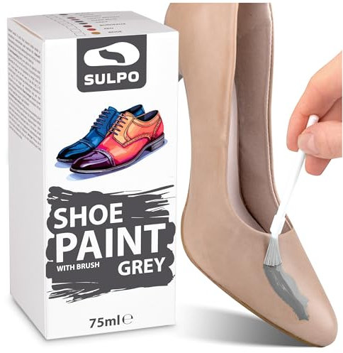 SULPO Schuhfarbe - Lederfarbe Grau 75 ml - Ideal für genarbtes Leder Pflege - Effektive Lederpflege Für Schuhe, Taschen Und Accessoires