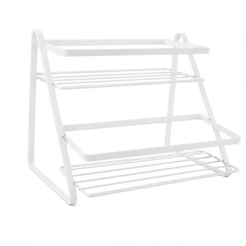 LIN HOME XZ-23313 Estante de 2 Niveles de Metal Blanco con Diseño Inclinado, Organizador de Especias y Cosméticos para Cocina y Baño, 26.5x18x18.5cm