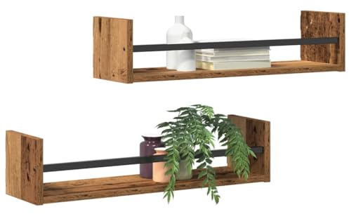 vidaXL Vägg hylla Väggmonterat 2 st Gammalt trä 60 x 16 x 14 cm | Rustik look ger liv åt vilket rum som helst, Gjord av solid återvunnet trä, Väggmonterad design frigör golvyta