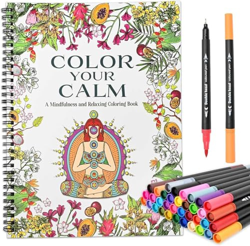 Zylota Malbuch für Erwachsene und 36 Marker Set,Malbuch-Set für Erwachsene für Frauen,30 Entspannende Mustern,Spiralbindung Malbücher für Frauen und Männer