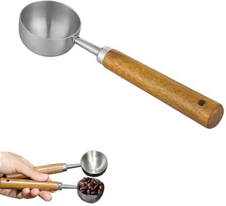 Trsnzul Kaffeelöffel Portionierer, Kaffeedosierlöffel, Edelstahl Kaffeelot, mit Langem Holzgriff,für Kaffeepulver, Kakaopulver, Tee, Mehl und Vielem Mehr, Zucker, Milchpulver(15ml)